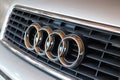 Closeup of the Audi logo on a new car front