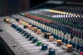 Closeup of audio mixing board, epitome of sound system sophistication Royalty Free Stock Photo