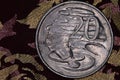 Closeup of an Australian 20 cent coin.