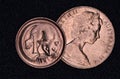 Closeup of an Australian 1 and 2 cent coin.