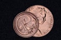 Closeup of an Australian 1 and 2 cent coin.
