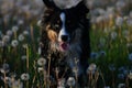 Closeup of an Australian Shepherd with heterochromia.