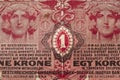 Closeup of an Austria-Hungarian 1 krone banknote vintage from 1916