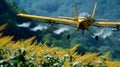 A closeup of an automated crop duster with hightech sensors and cameras attached scanning the crops for potential