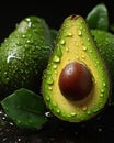 Closeup of dripping avocado with textured skin and deep green ca