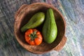 Closeup of avocado variety and heirloom tomato in a bowl Royalty Free Stock Photo