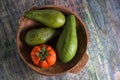 Closeup of avocado variety and heirloom tomato Royalty Free Stock Photo