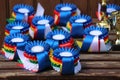 Closeup of awards for winners in sport competition outdoors Royalty Free Stock Photo