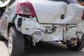 Closeup back of silver car get damaged by accident on the road Royalty Free Stock Photo