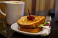 Closeup of a bacon toast sandwich in a cafe Royalty Free Stock Photo