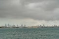 Closeup of Bahrain skyline Manama on a cloudy day