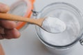 Closeup baking soda on white table