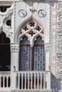 Closeup of balcony on Ca d Oro Palace facade on Grand Canal.