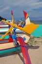 Closeup of Bali Fishing Boats at Sanur, Indonesia. Royalty Free Stock Photo