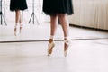 Closeup of ballerina feet in pointe shoes Royalty Free Stock Photo