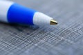 Closeup of a ballpoint pen, shallow depth of field with focus on