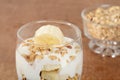 Closeup banana parfait with granola