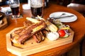 Closeup of barbecued pork ribs on plate Royalty Free Stock Photo