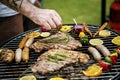 Closeup of barbecues steaks on the charcoals grill