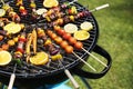 Closeup of barbecues steaks on the charcoals grill