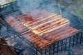 Closeup barbeque sausages Royalty Free Stock Photo