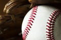 Closeup of baseball ball and gloves Royalty Free Stock Photo