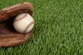 Closeup baseball glove and ball