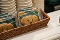 Closeup of a basket of freshly baked cookies in shape of bears