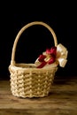 Closeup basket on wooden table background