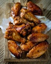 Closeup Bbq chicken wings with sauce, grilled and tasty finger f Royalty Free Stock Photo