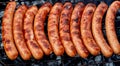 Closeup BBQ with fiery sausages on the grill Royalty Free Stock Photo