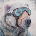 Bear wearing goggles closeup working aviator pilot. Created using ai generative.