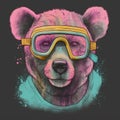 Bear wearing goggles closeup working aviator pilot. Created using ai generative.