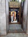 Closeup of beautiful Arkeshwara Temple Garbhagudi taking bless small child