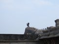 Closeup of beautiful attraction huge statue open wing Eagle or Jatayu Park at Lepakshi above the rock