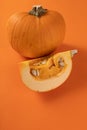 Closeup on a beautiful composition of pumpkin in warm vibrant color