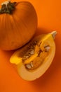 Closeup on a beautiful composition of pumpkin in warm vibrant color