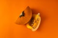 Closeup on a beautiful composition of pumpkin in warm vibrant color