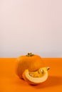 Closeup on a beautiful composition of pumpkin in warm vibrant color