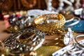 Closeup of beautiful costume jewelry, earrings, beads, bracelets and rings Royalty Free Stock Photo