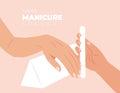 Closeup Beautiful Female Hands Filing Nails With File. Manicure Royalty Free Stock Photo