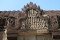 Closeup of detail mural and bas relief in ancient angkor wat temple, hindu culture and religon in khmer civilisation Royalty Free Stock Photo