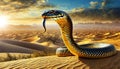 Closeup of Beautiful King Cobra Snake in Desert Sand - Generative Ai
