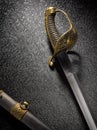 Closeup of a beautiful old sword saber with a scabbard against a