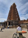 Closeup of beautiful Srikanteshwara or Nanjundeswara Temple, big lord shiva statue and chariot at Nanjangud