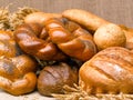 Closeup of a beautiful still-life from bread, pastry products wi Royalty Free Stock Photo