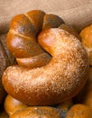 Closeup of a beautiful still-life from bread, pastry products wi Royalty Free Stock Photo