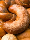 Closeup of a beautiful still-life from bread, pastry products wi Royalty Free Stock Photo