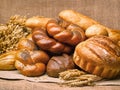 Closeup of a beautiful still-life from bread, pastry products wi Royalty Free Stock Photo