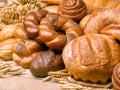 Closeup of a beautiful still-life from bread, pastry products wi Royalty Free Stock Photo